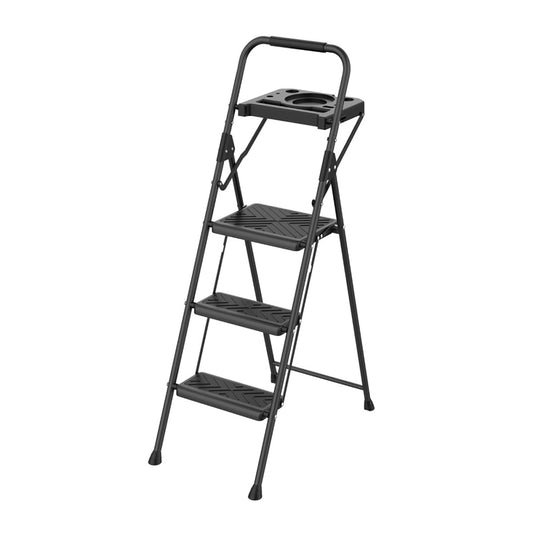 3 step steel ladder with tooltray