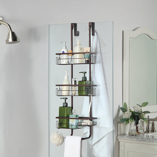 Classic Metal Bathroom Shower Caddy, Over Door Hanging Storage Organizer Basket