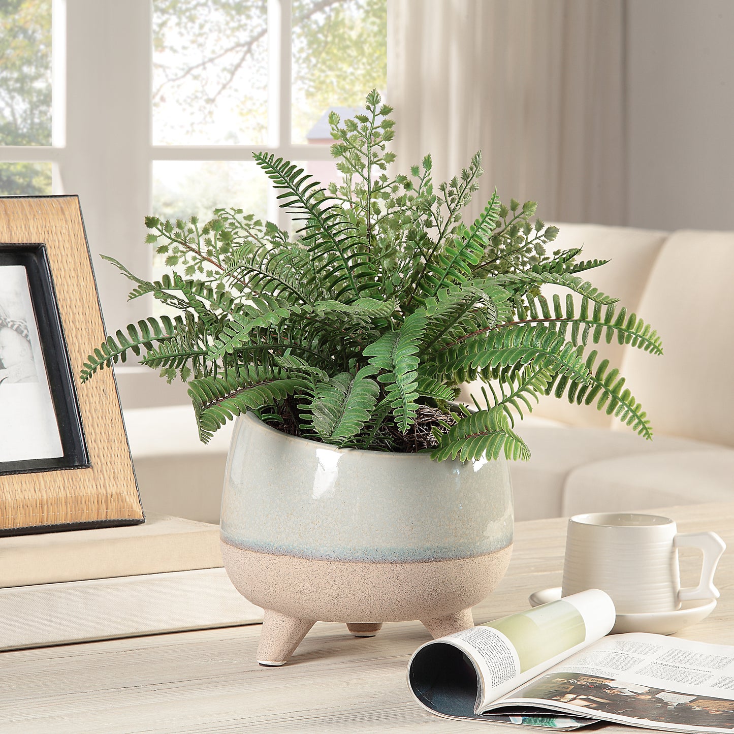Artificial Boston Fern Plants Bushes Faux Plants Shrubs Greenery for House, Office, Garden, Inddor and Outdoor Decor