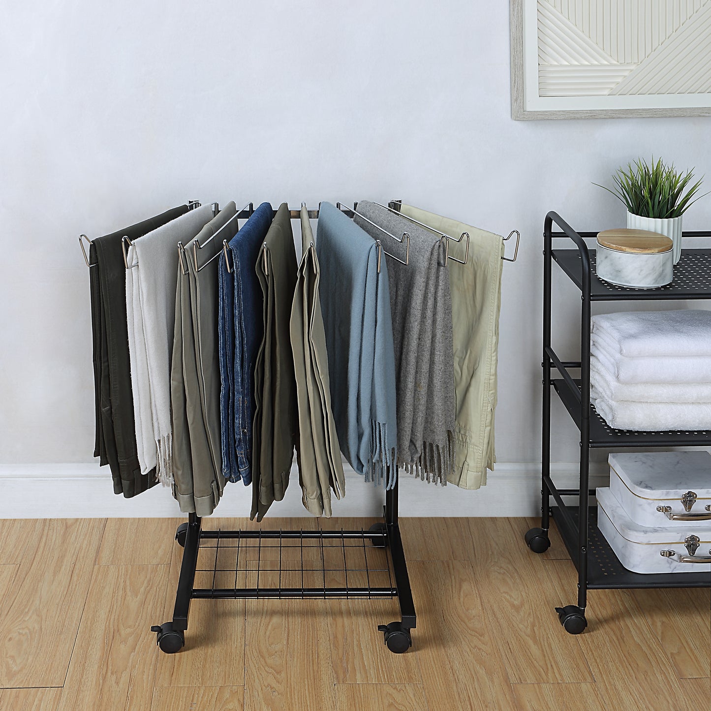 12 Pants/Jeans/Trouser Height Adjustable Rolling Trolley Cart