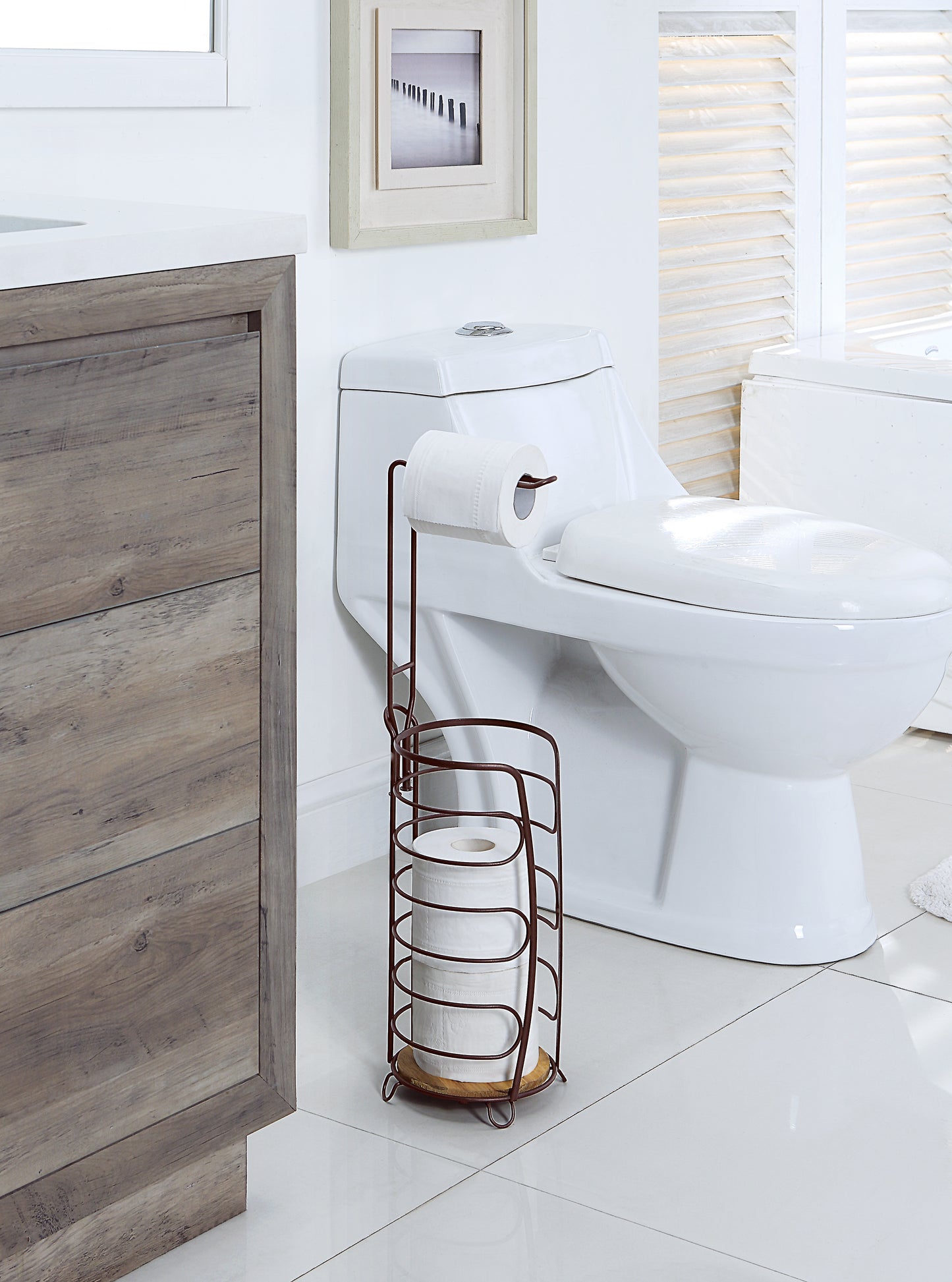 Simple Toilet Paper Holder With Wood Panel