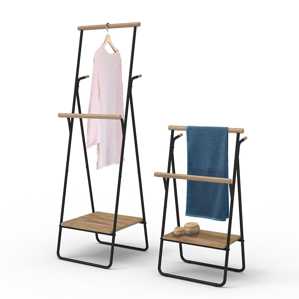 Two Rods Towel Rack with Wood Panel