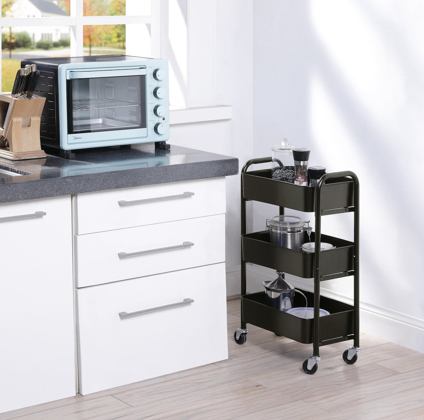 Metal Compact 3 Tier Rolling Cart